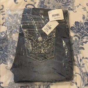 Miss Me Dark Blue Boot Cut Jeans with Silver Embellishments